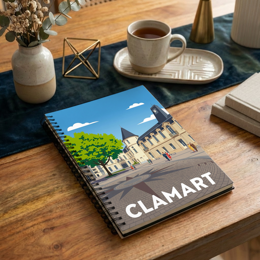 Carnet souvenir de la ville de Clamart avec une illustration stylisée de sa place de la mairie.