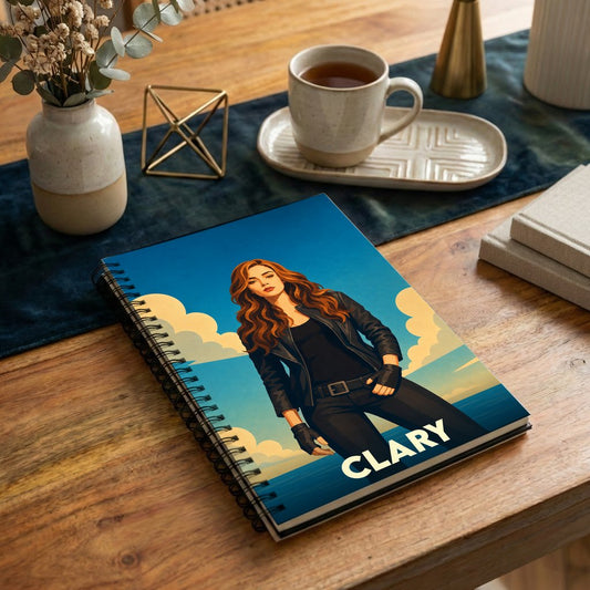 Carnet souvenir de la ville de Clary avec une illustration stylisée d'une femme rousse.