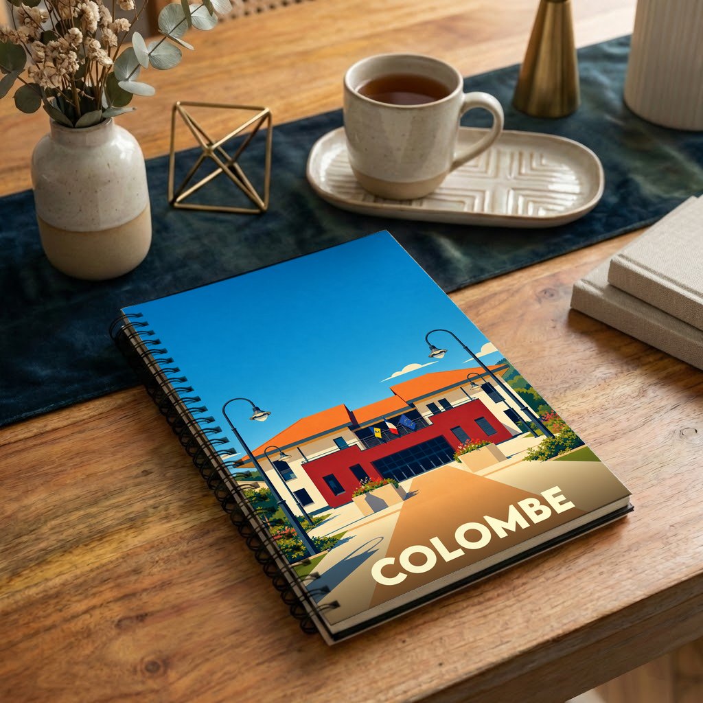 Carnet souvenir de la ville de Colombe avec une illustration stylisée de sa mairie.