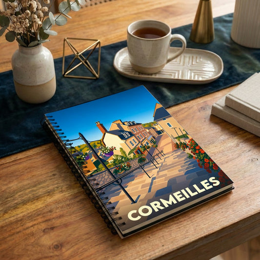 Carnet souvenir de la ville de Cormeilles avec une illustration stylisée.