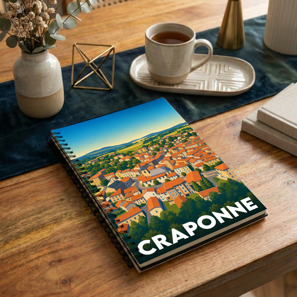 Carnet souvenir de la ville de Craponne avec une illustration stylisée.