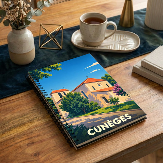 Carnet souvenir de la ville de Cunèges avec une illustration stylisée.