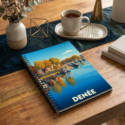 Carnet souvenir de la ville de Denée avec une illustration stylisée des bords de Loire.