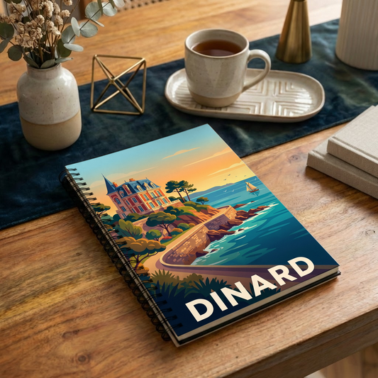 Carnet souvenir de la ville de Dinard avec une illustration stylisée de son front de mer.