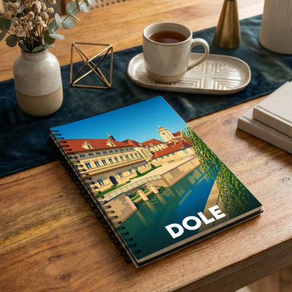 Carnet souvenir de la ville de Dole avec une illustration graphique et stylisée.