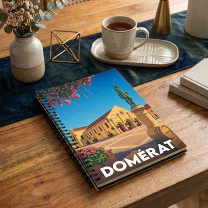 Carnet souvenir de la ville de Domérat avec une illustration stylisée.