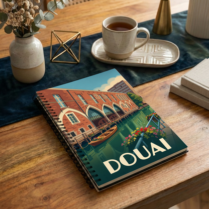 Carnet souvenir de la ville de Douai avec une illustration stylisée.