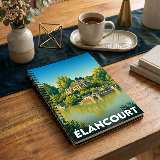 Carnet souvenir de la ville de Élancourt avec une illustration stylisée.