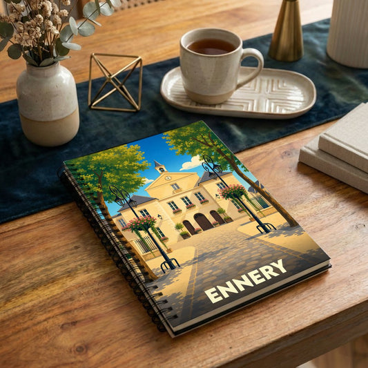 Carnet souvenir de la ville d'Ennery illustré par une vue stylisée de sa mairie.