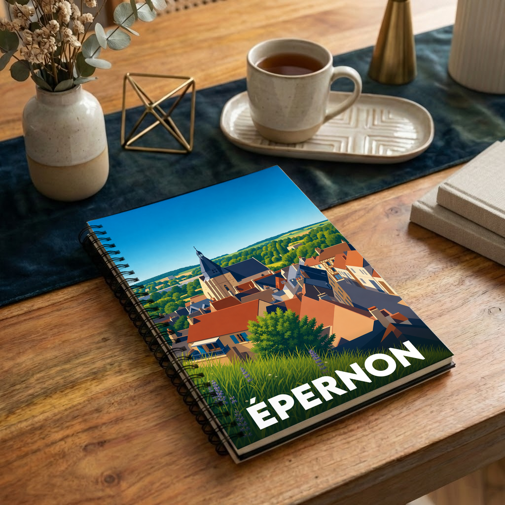 Carnet souvenir de la ville d'Épernon avec une illustration stylisée.