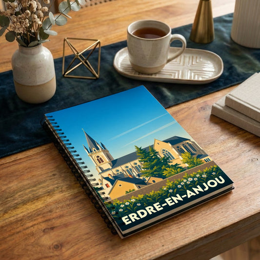 Carnet souvenir de la ville de Erdre-en-Anjou avec une illustration stylisée.