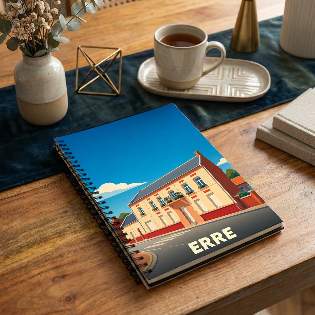 Carnet souvenir de la ville de Erre avec une illustration stylisée.