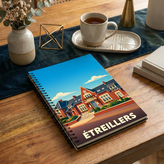 Carnet souvenir de la ville de Étreillers avec une illustration stylisée de son architecture.