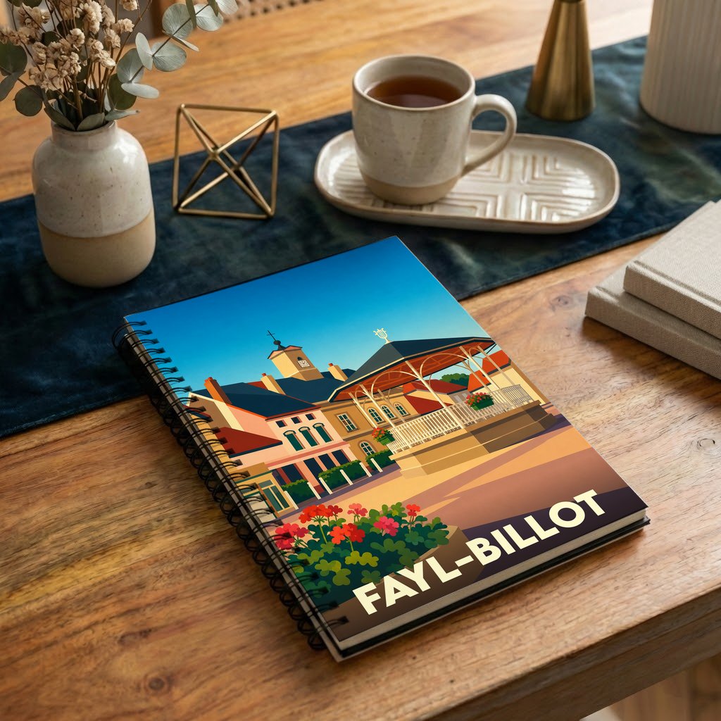 Carnet souvenir de la ville de Fayl-Billot avec une illustration stylisée.