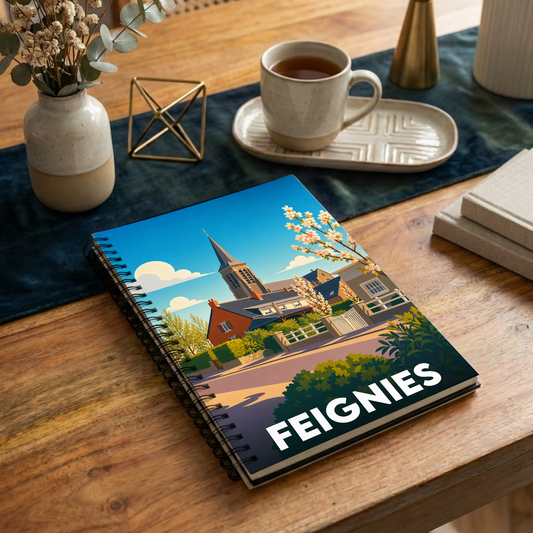 Carnet souvenir de la ville de Feignies avec une illustration stylisée.