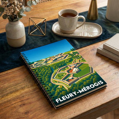 Carnet souvenir de la ville de Fleury-Mérogis avec une illustration stylisée.