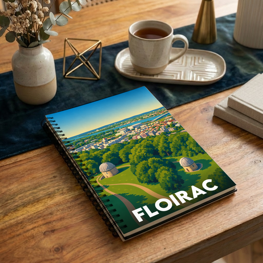 Carnet souvenir de la ville de Floirac avec une illustration stylisée de son paysage.