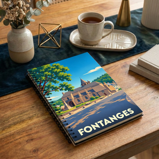 Carnet souvenir de la ville de Fontanges avec une illustration stylisée.