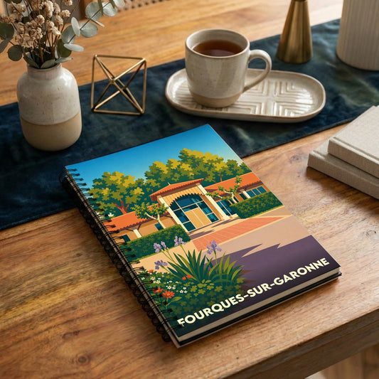 Carnet souvenir de la ville de Fourques-sur-Garonne avec une illustration stylisée.