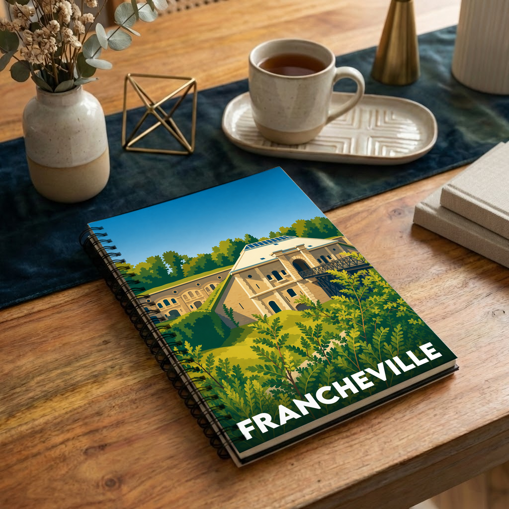 Carnet souvenir de la ville de Francheville avec une illustration stylisée.