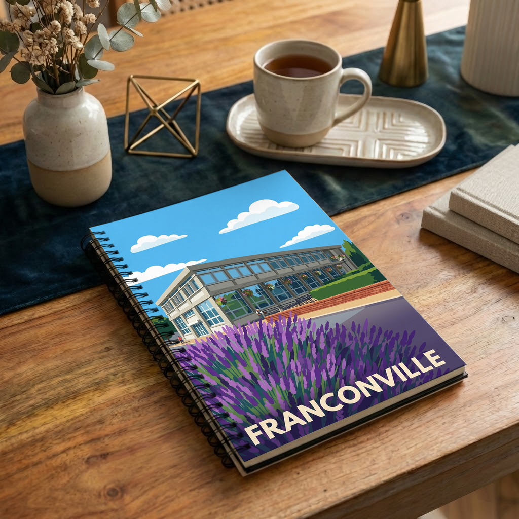 Carnet souvenir de la ville de Franconville avec une illustration stylisée.