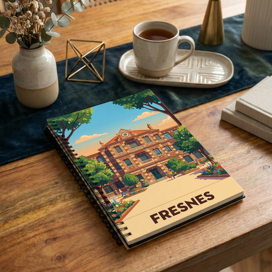 Carnet souvenir de la ville de Fresnes avec une illustration stylisée.