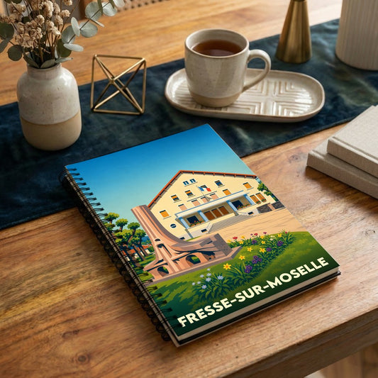 Carnet souvenir de la ville de Fresse-sur-Moselle avec une illustration stylisée de son patrimoine.