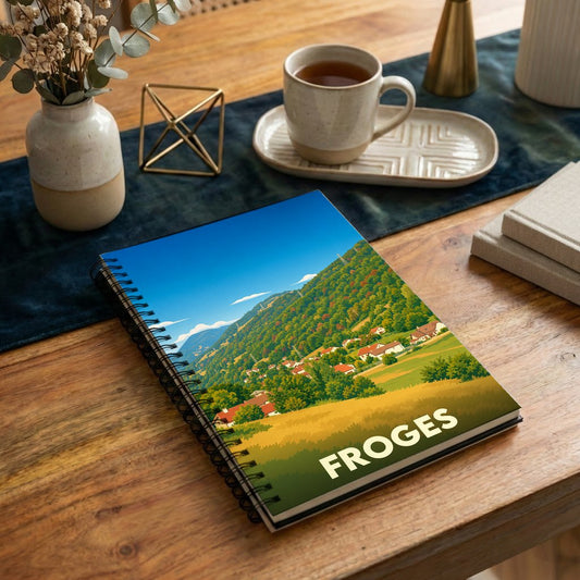 Carnet souvenir de la ville de Froges avec une illustration stylisée de ses paysages.
