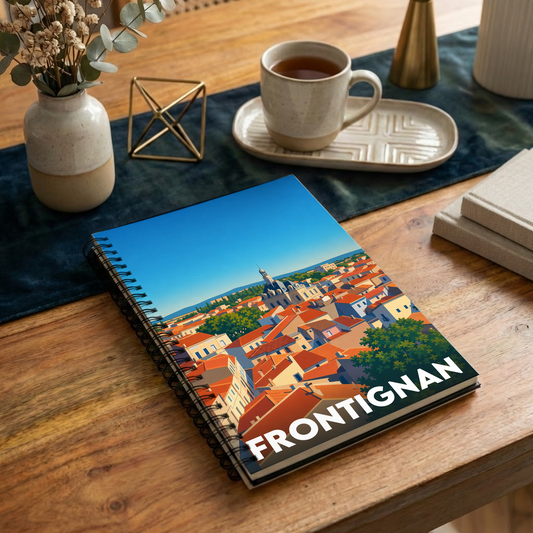 Carnet souvenir de la ville de Frontignan avec une illustration stylisée.