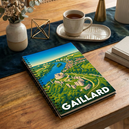Carnet souvenir de la ville de Gaillard avec une illustration stylisée de son château.