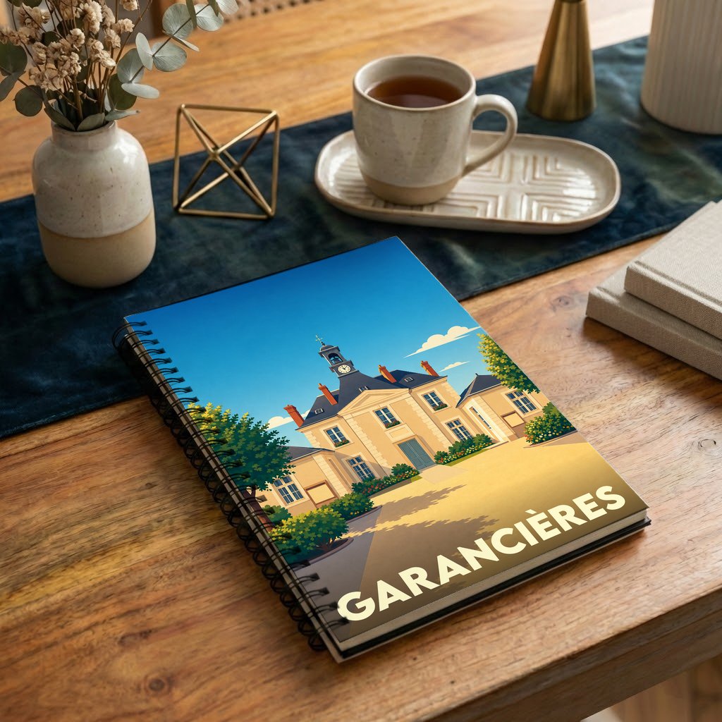 Carnet souvenir de la ville de Garancières avec une illustration stylisée de sa mairie.