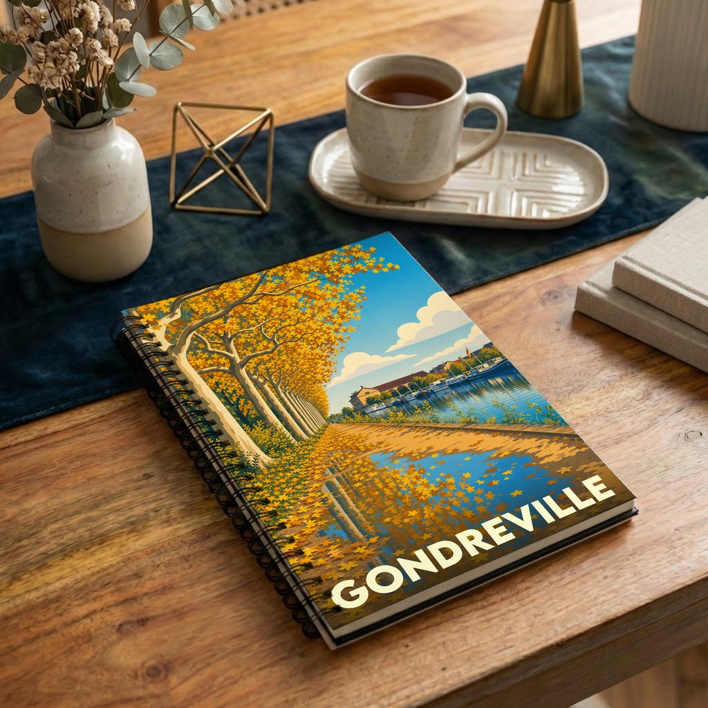Carnet souvenir de la ville de Gondreville orné d'une illustration automnale stylisée.