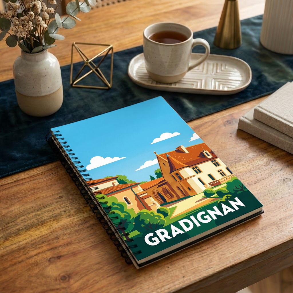 Carnet souvenir de la ville de Gradignan avec une illustration stylisée.