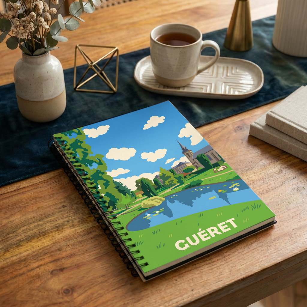 Carnet souvenir de la ville de Guéret avec une illustration stylisée.