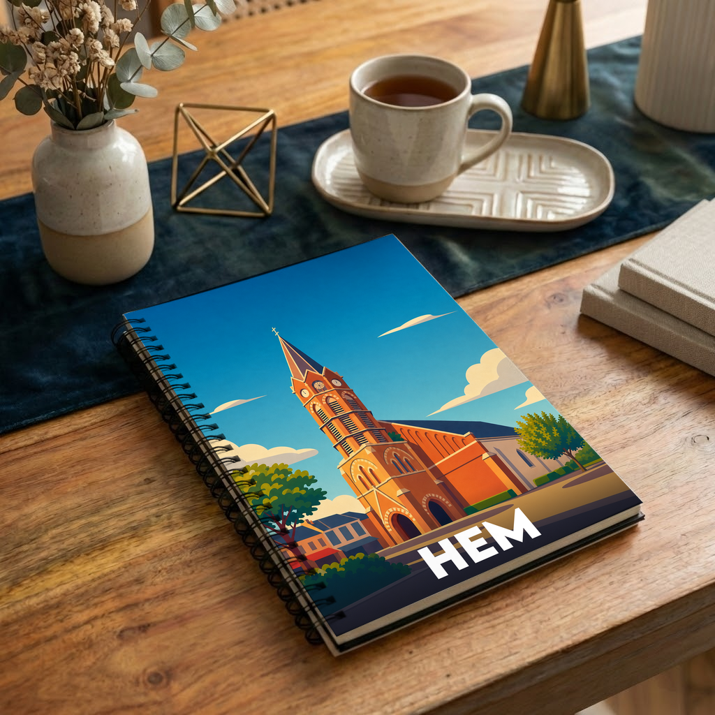 Carnet souvenir de la ville de Hem avec une illustration stylisée.