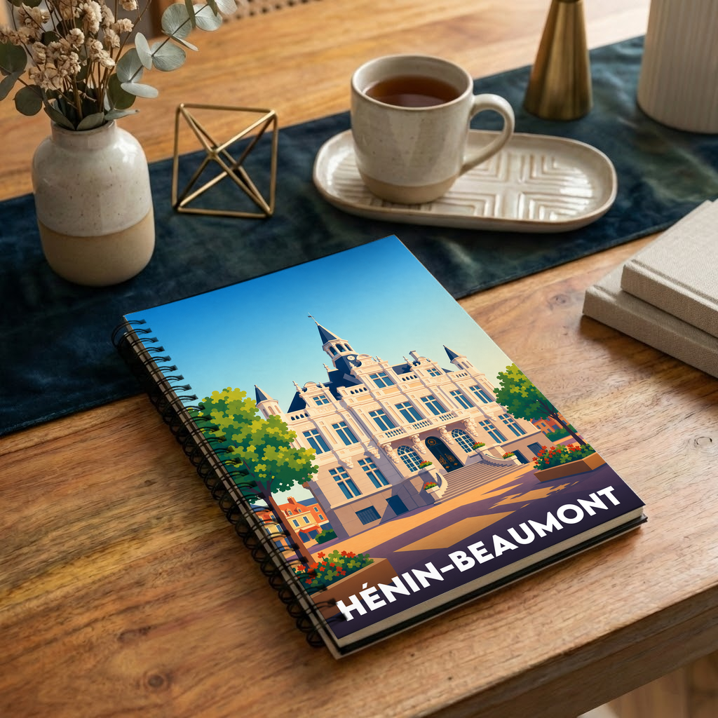 Carnet souvenir de la ville de Hénin-Beaumont avec une illustration stylisée.