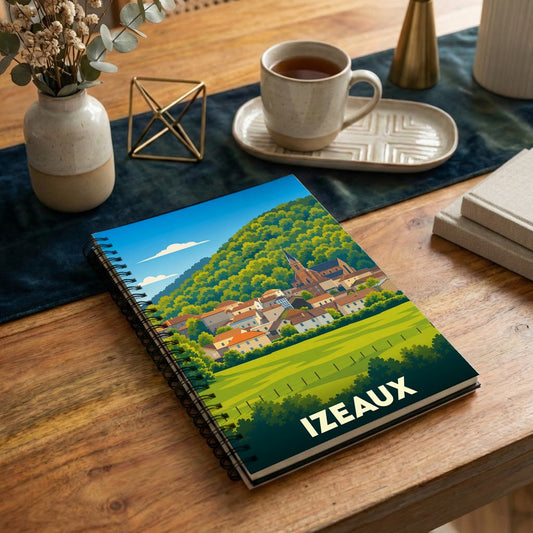 Carnet souvenir de la ville de Izeaux avec une illustration stylisée.