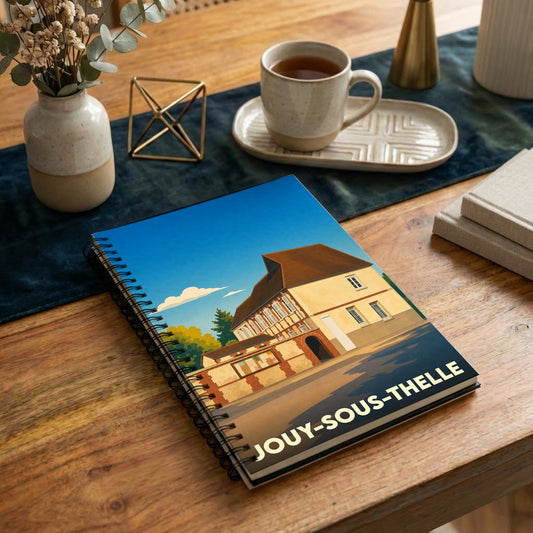 Carnet souvenir de la ville de Jouy-sous-Thelle avec une illustration stylisée.