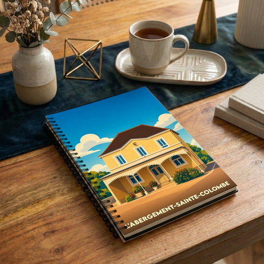Carnet souvenir de la ville de L'Abergement-Sainte-Colombe avec une illustration stylisée d'une maison traditionnelle.