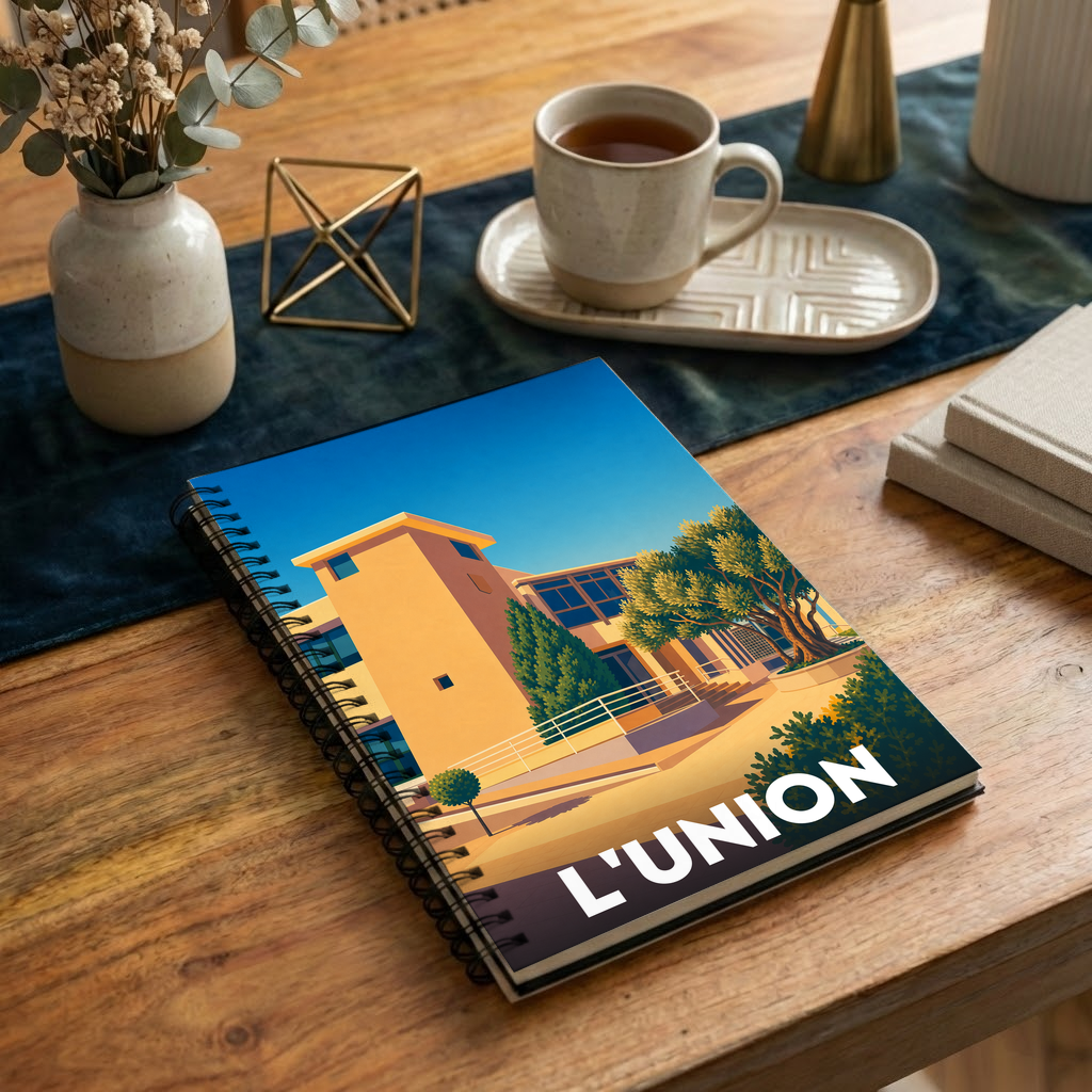 Carnet souvenir de la ville de L’Union avec une illustration stylisée.