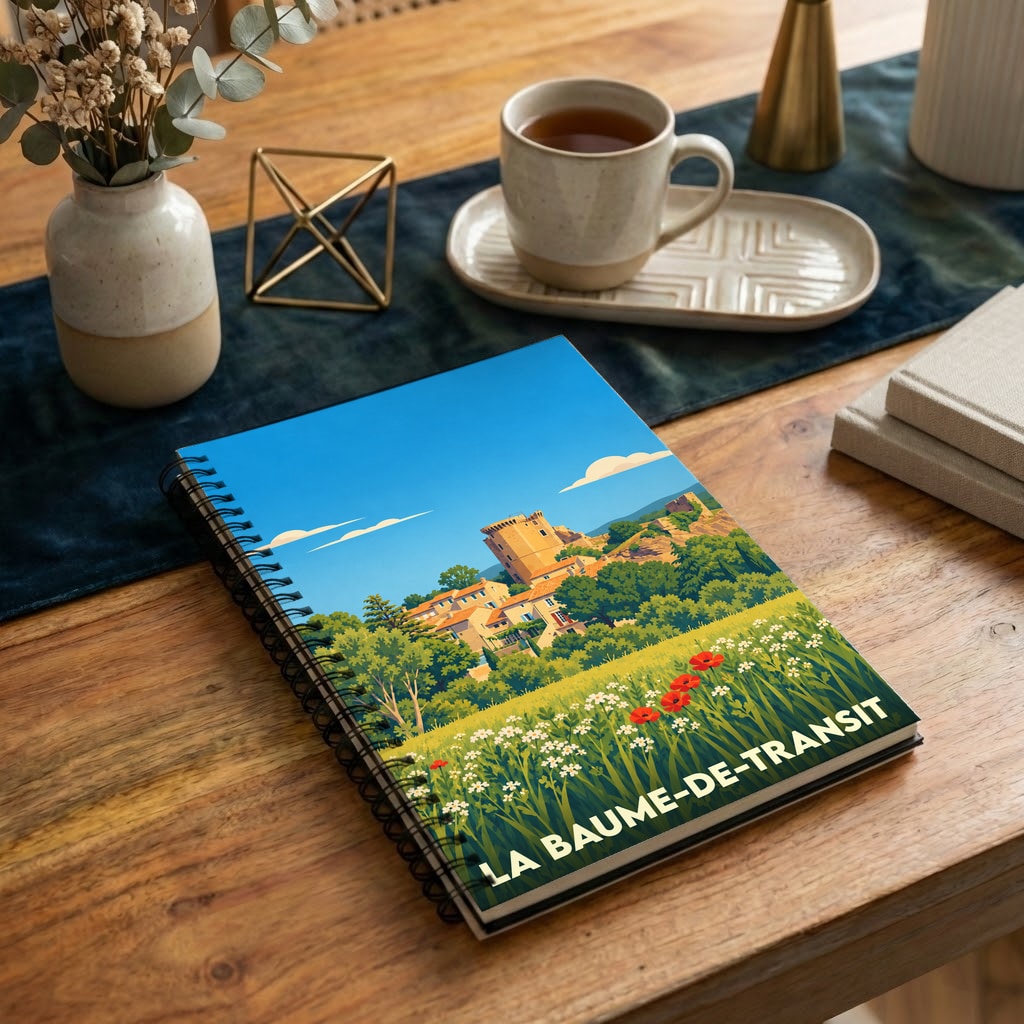 Carnet souvenir de la ville de La Baume-de-Transit illustré d'un paysage provençal stylisé.