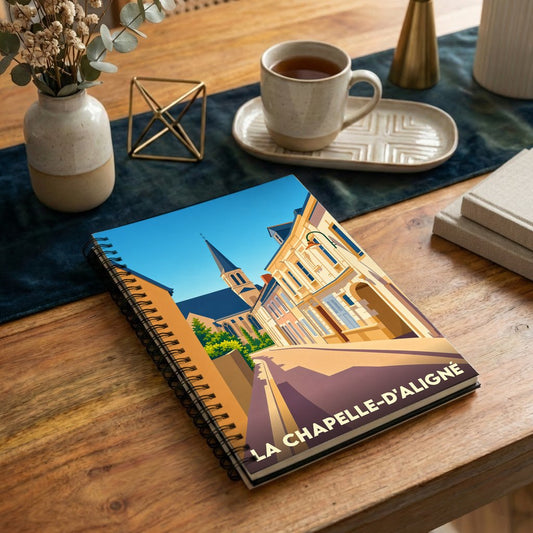Carnet souvenir de la ville de La Chapelle-d'Aligné avec une illustration stylisée.