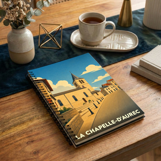 Carnet souvenir de la ville de La Chapelle-d'Aurec illustré dans un style vintage épuré.