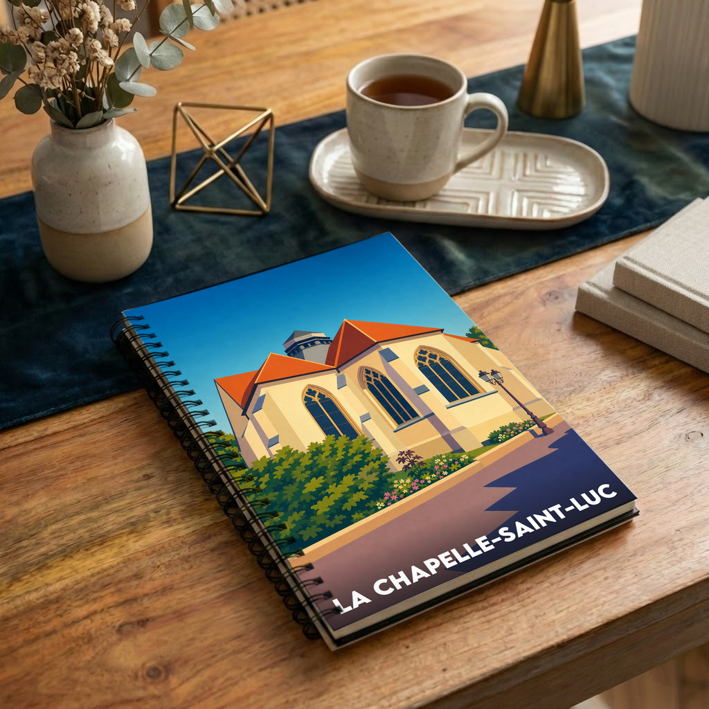 Carnet souvenir de la ville de La Chapelle-Saint-Luc avec une illustration stylisée.