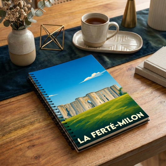 Carnet souvenir de la ville de La Ferté-Milon avec une illustration stylisée de son château.