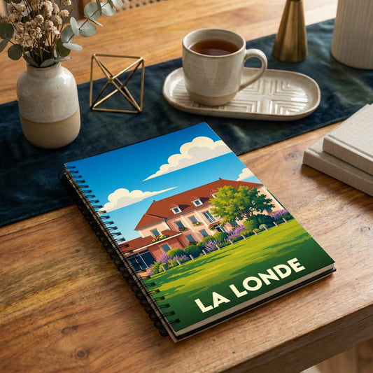 Carnet souvenir de la ville de La Londe avec une illustration stylisée d'une bâtisse provençale.