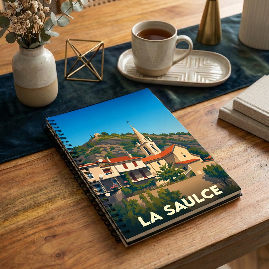 Carnet souvenir de la ville de La Saulce avec une illustration stylisée.