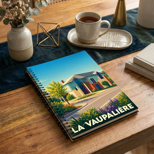 Carnet souvenir de la ville de La Vaupalière illustré par une scène urbaine stylisée et colorée.