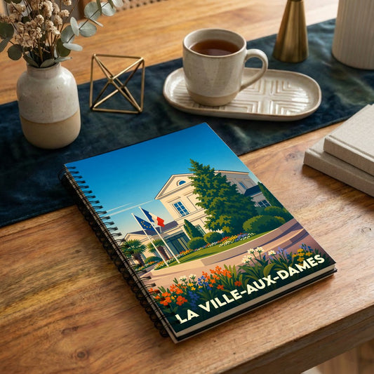 Carnet souvenir de la ville de La Ville-aux-Dames avec une illustration stylisée de l'hôtel de ville.