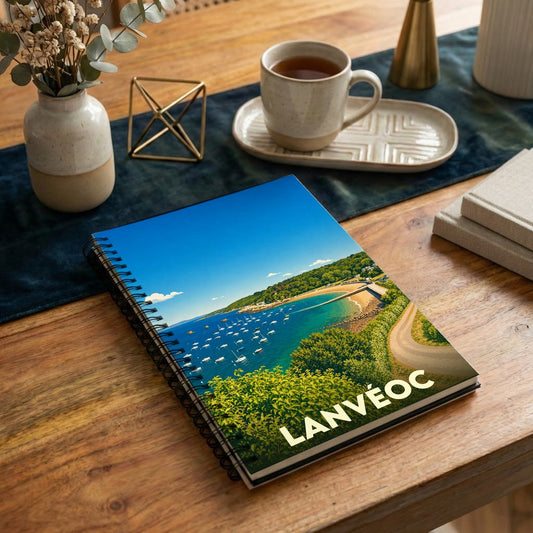 Carnet souvenir de la ville de Lanvéoc avec une illustration stylisée de son littoral.